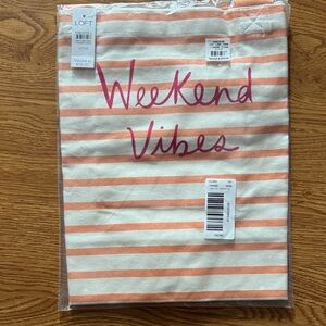 LOFT Cream and Peach Striped 'Weekend Vibes' Tote